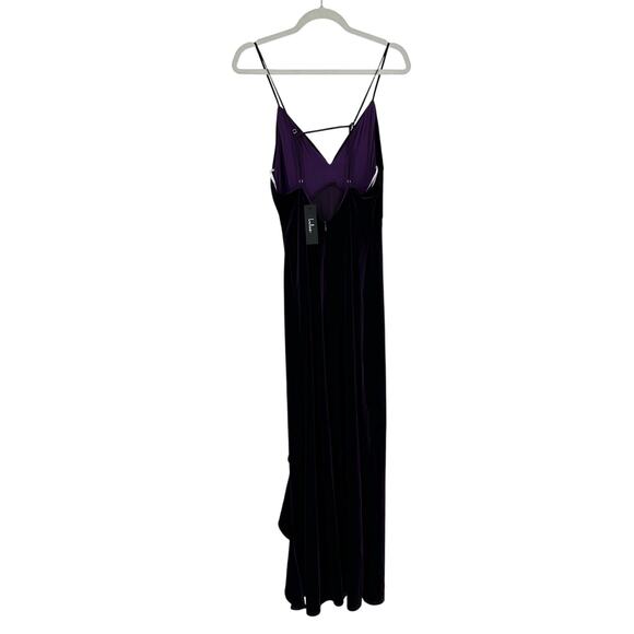 Lulus You Look Stunning Dark Purple Velvet Ruffled Maxi Dress Size L Formal NEW - Picture 9 of 15